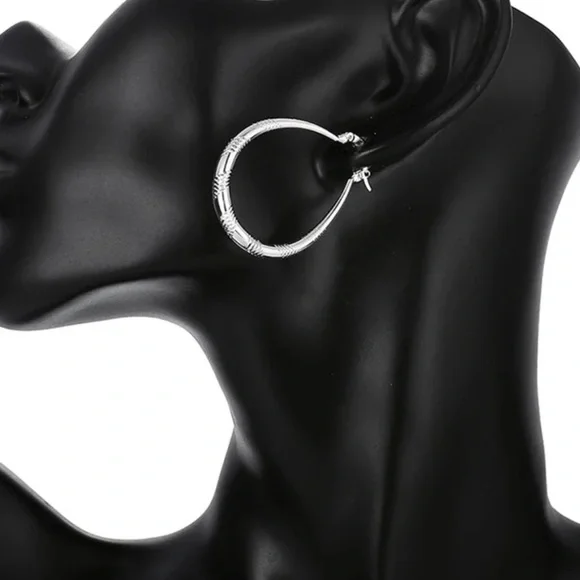 ¥ New 925 Sterling Silver Circle Hoop Earrings - Picture 5 of 7